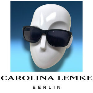 NEW Carolina Lemke Matte Black Acrylic Classic Square Sunglasses CL1024 NWT